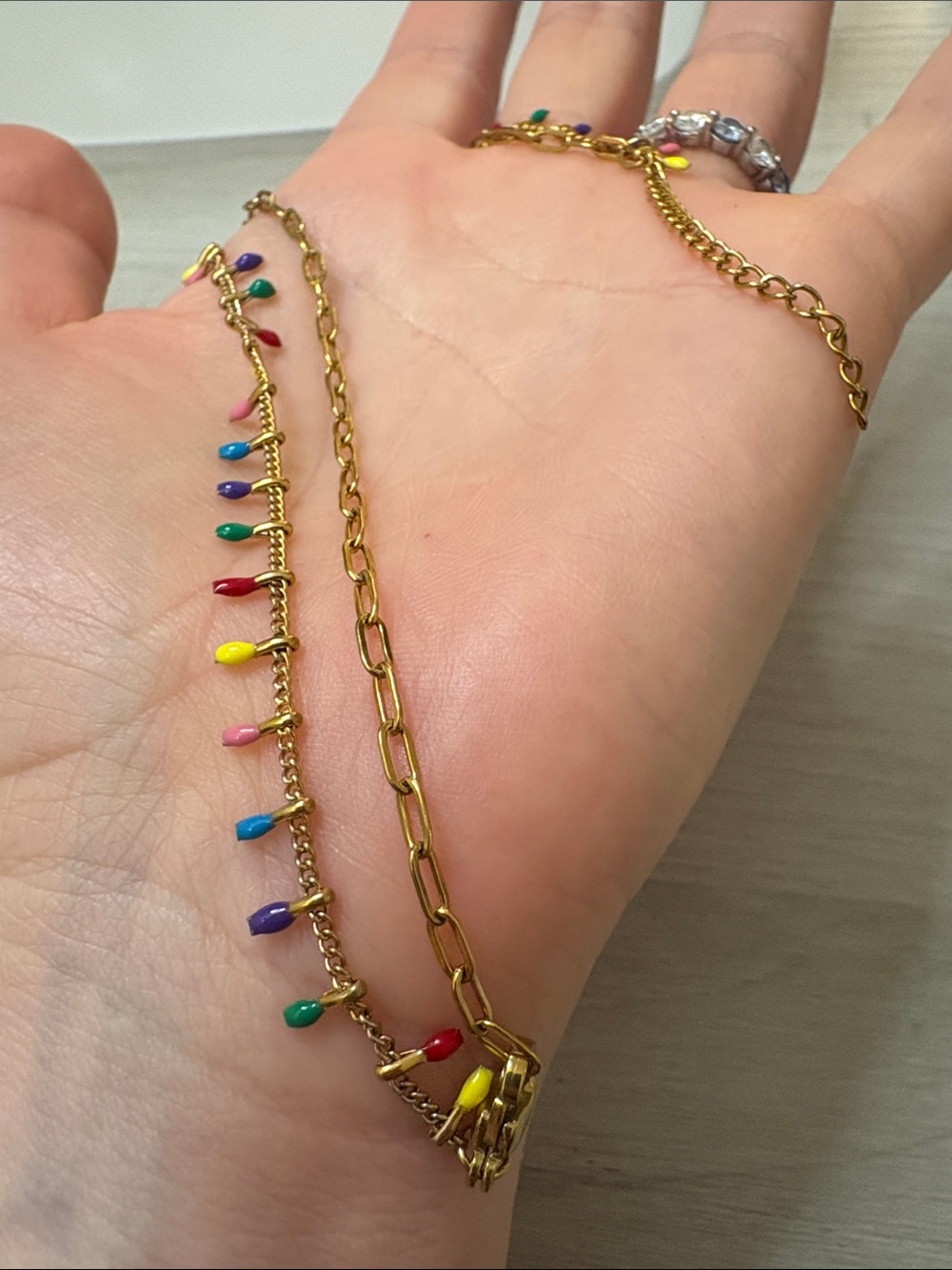 Gold Chain Bracelet with Multicolor Enamel Charms(can be used as necklace - Picture 7 of 7